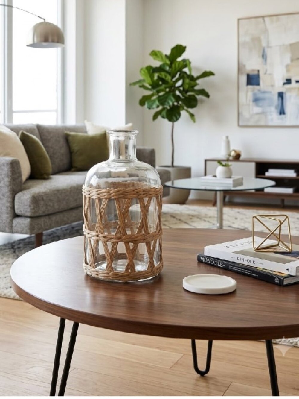 Glass Vase with Wicker Rattan Wrap